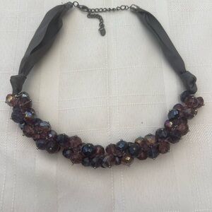 Elegant Beaded Necklace with Black Ribbon